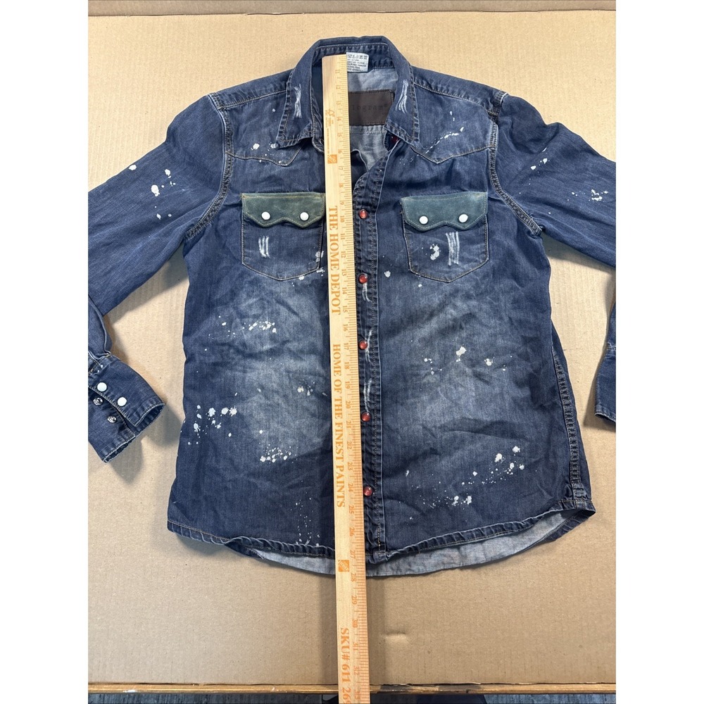 Distressed Western Pearl snap Denim Button-Up Shirt Size Medium, Kilogram - Picture 3 of 9